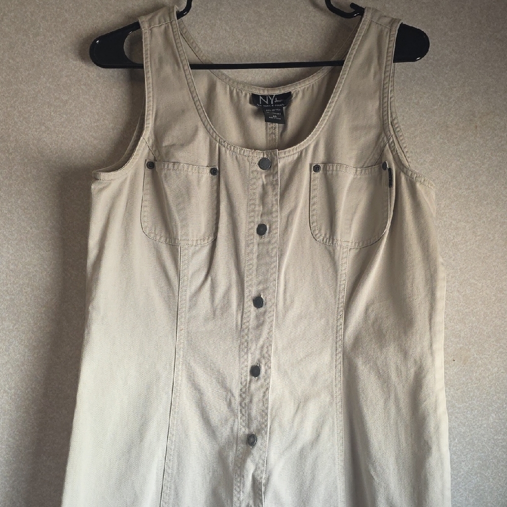 New York & Company Beige Button-Front Tank Dress